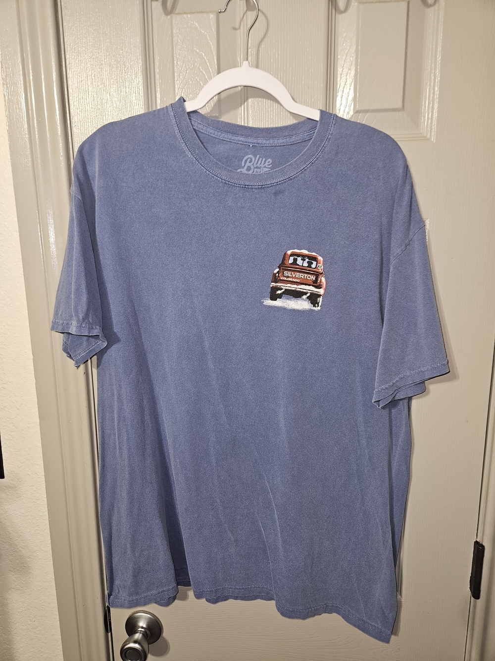 Blue 84 Washed Blueish Purple Crewneck T-Shirt w/ Little Red Truck Front & Back